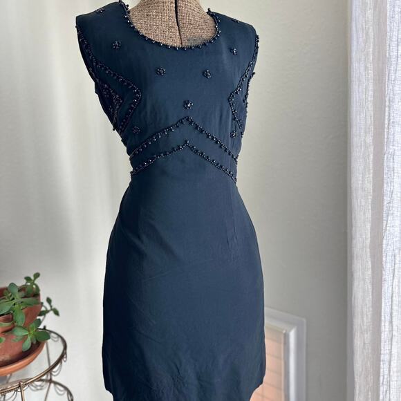 Women’s Size 8 Black Beaded Sheath Dress Silk Blend - Picture 1 of 3